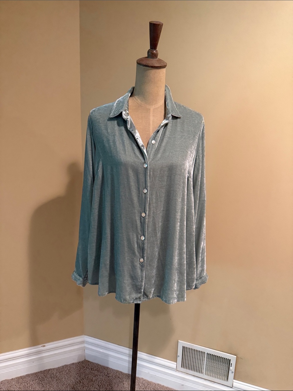 J. Jill Silk Blend Velvet Button Down Shirt